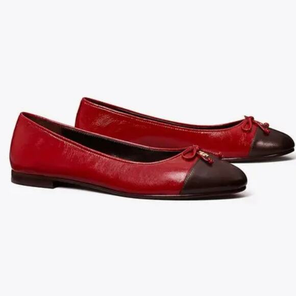 NWT$325 Tory Burch Cap Toe Ballet Flats in Brick Lane/Coco color Sz 7.5 - Picture 3 of 16